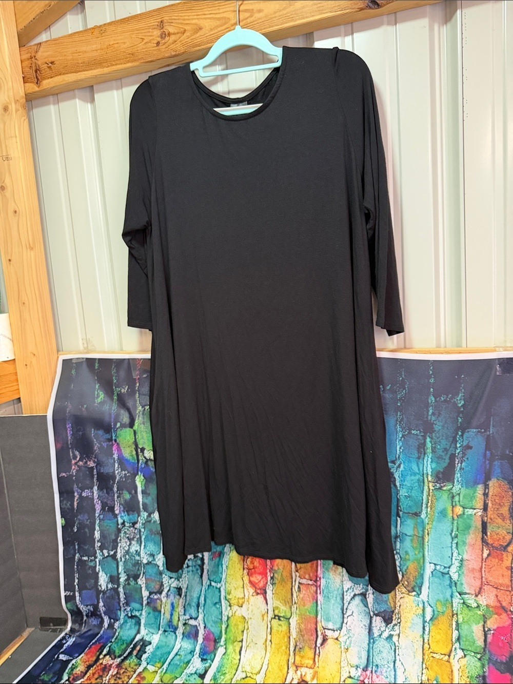 Agnes & Dora Black 3/4 Sleeve swing Tunic Dress plus size